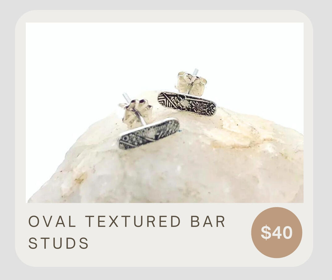 Dainty textured oval studs made from sterling silver. Simple yet stunning!