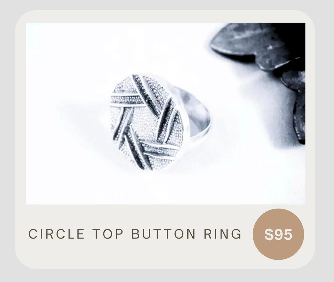 A fun ring featuring an antique finish with button top textured design. This ring is made from sterling silver & is great for everyday wear!